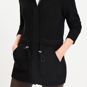 Lou & Grey Drawstring Zip Pocket Cardigan - Black - S